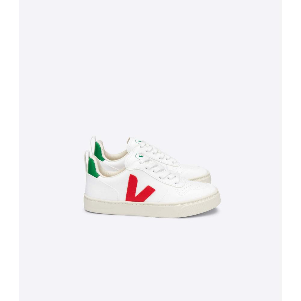 White/Green/Red Kids\' Veja V-10 LACES CWL Sneakers | AU 865YXF